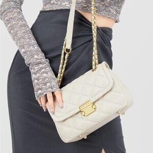 Michael Kors Small Quilted Leather Shoulder Bag - Off-White channel vibe